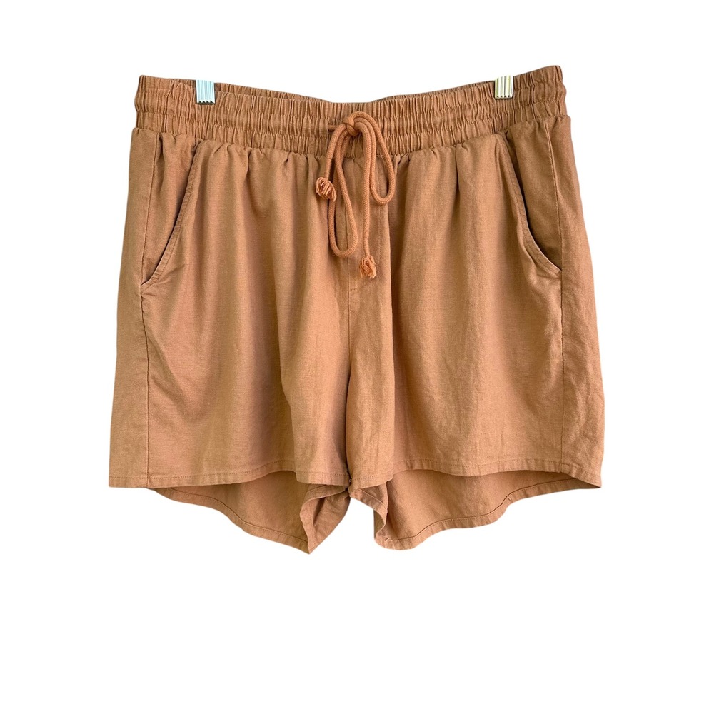 Torrid Womens Plus Size 1 Clay Brown Linen Blend Drawstring Elastic Waist Shorts